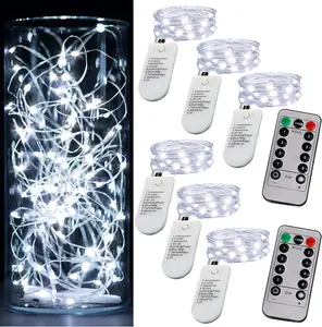 6 Pack Fairy Lights  Operated Mini String Lights with Timer 2 count Remote 6.5ft 20LED Cool White Firefly Lights   Wire Twinkle Lights DIY Mason Jar Wedding Party Christmas Decor