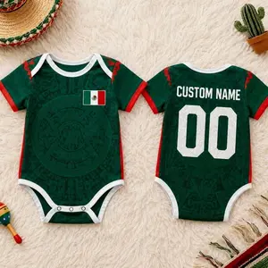 Personalized Mexico Baby Bodysuit, Soccer Fan Onesie, Mexico Team Infant Jersey, Custom Name and Number Romper