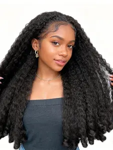 Long Kinky Curly V Part Wigs for Women,Loose Body Wigs,Coily Textured Wigs,Gorgeous Fluffy Natural Looking Synthetic Wig without Bangs,Effortless Beauty Wig for Daily,Party Use, Synthetic Material Wigs