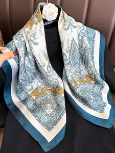 Vintage Paisley Print Women's Fashion Silk Scarf, 70cm Breathable Lightweight Tie-Neck Wrap, Luxurious High-End Accessory