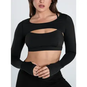 Women Long Sleeve Shrug Top with Thumb Hole, Open Front Cut Out Arm Sleeves Cardigan Blouses Fabric