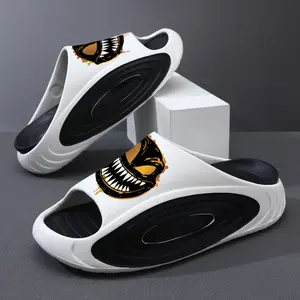 Monster Face Platform Cloud Slides | Edgy Graffiti Graphic Slippers | Chunky Streetwear Sandals