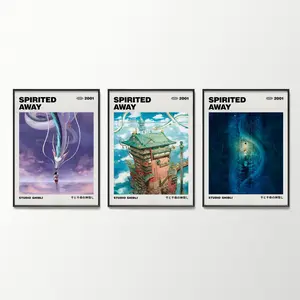 Spirited Away Poster Set of 3 Studio Ghibli Decor Anime Wall Art Aesthetic Prints Scene Illustrations Haku Room Decor Digital Download