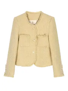 Women's Solid Color Tweed Open Front Fitted Jacket Coats, Elegant Chic Fashion Casual Long Sleeve Outerwear for Daily Outdoor Wear, Womenswear Women Clothing for Spring Fall