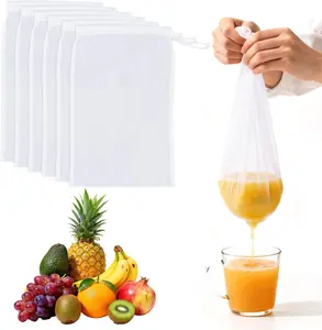 6 Pcs Nut Milk Bag Strainer 12 x 8 Inch Reusable 200 Mesh Fine Nylon Cheesecloth Straining Bags with Drawstring for Juicing, Coffee, Yogurt, Cheese, Tofu, Tea & Fruit Juice(6, 12 x 8 Inch)