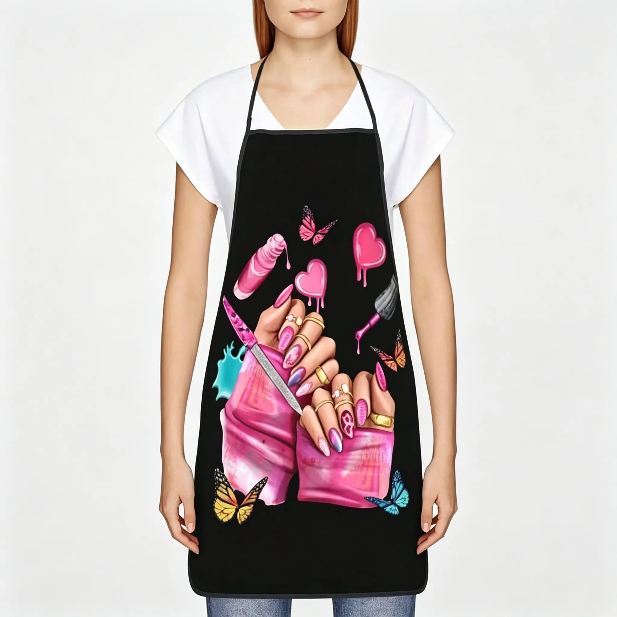 1 count Nail Pattern Apron,Kitchen Funny Cooking Apron,Polyester Apron,Gift for Mom Dad Husband,Boyfriend.