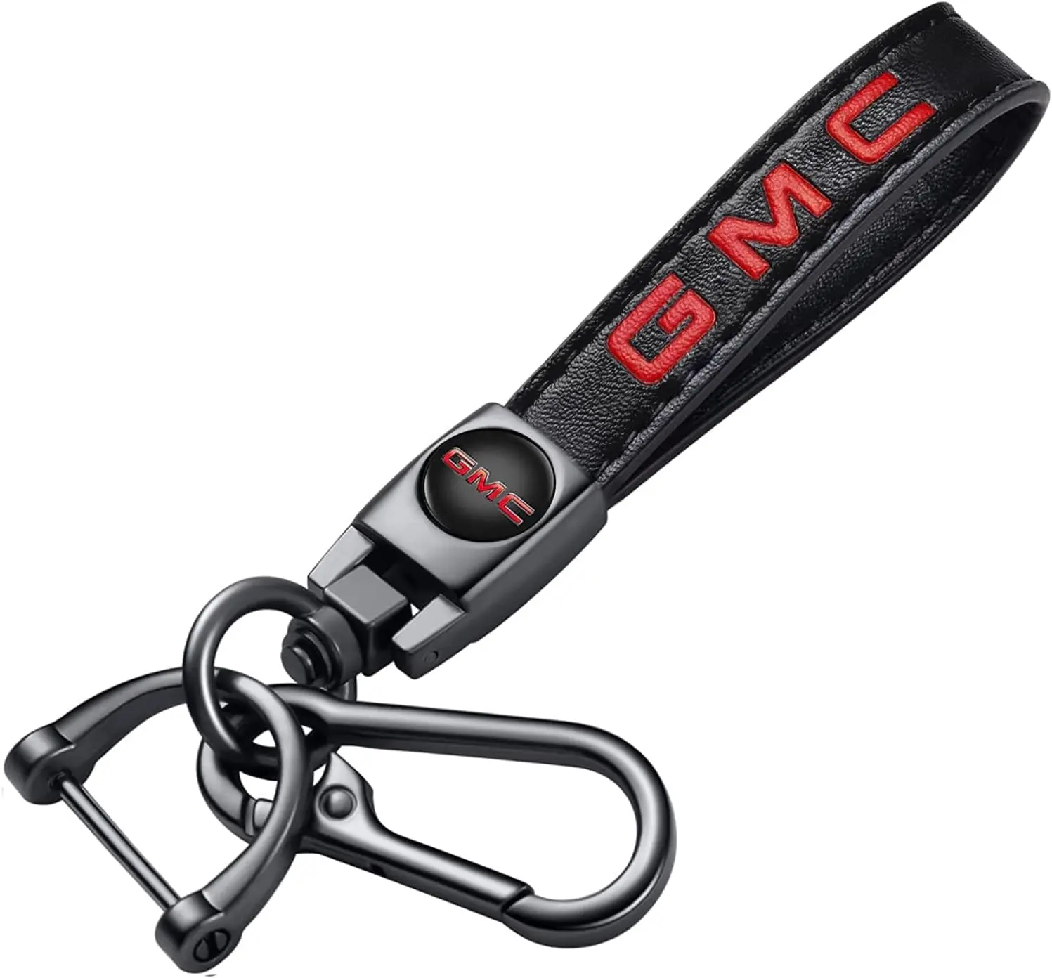 Genuine Leather Car Keychain for GMC,360° Swivel Key Holder with Detachable Clip and D-Ring, Keyring Lanyard Accessory, Gift for Men and Women