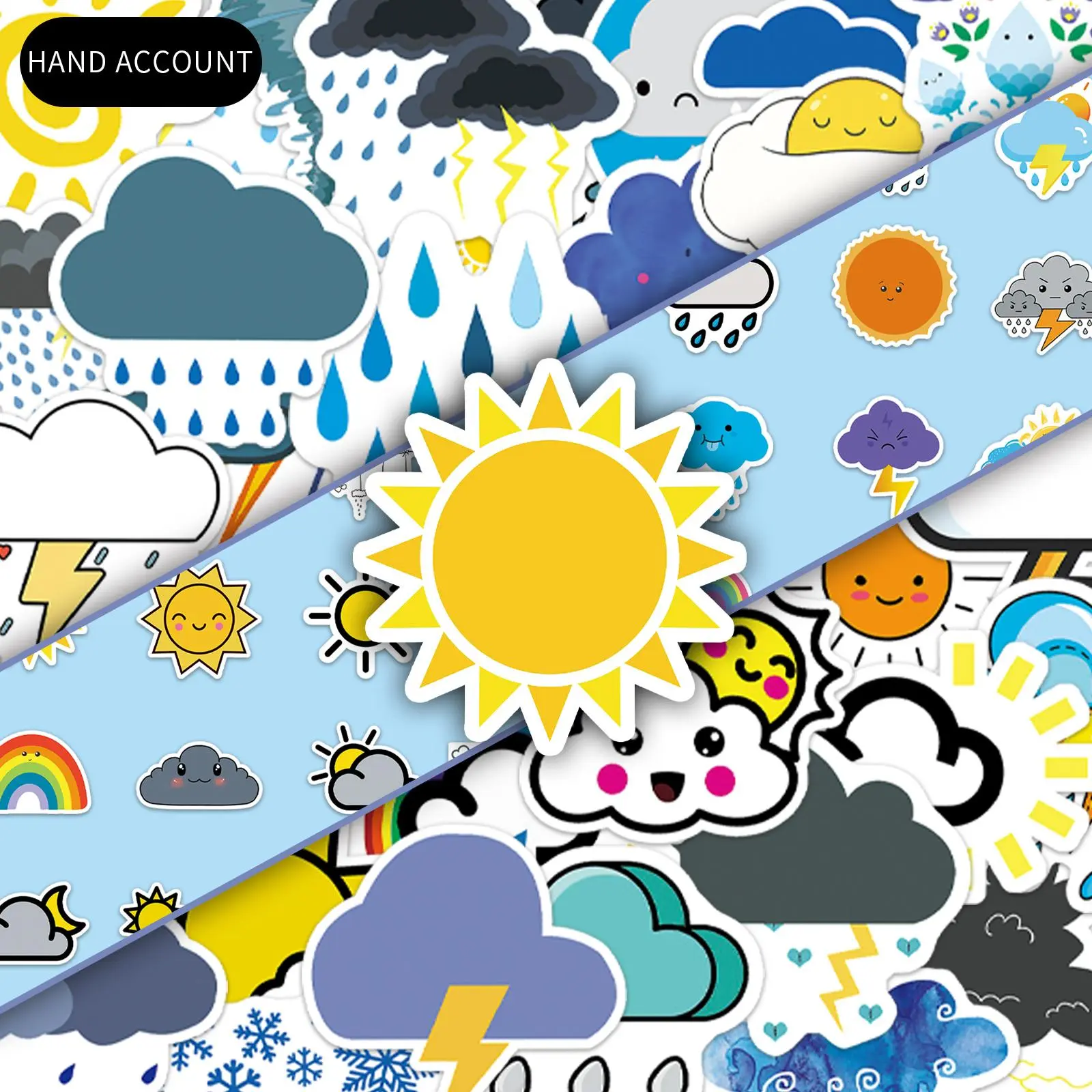 Weather Pattern Sticker, 50pcs/set Cartoon Weather Pattern Decorative Sticker, DIY Decals for Water Bottle, Laptop, Phone Case, Scrapbooking, Journal Making