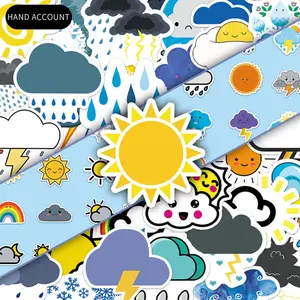 Weather Pattern Sticker, 50pcs/set Cartoon Weather Pattern Decorative Sticker, DIY Decals for Water Bottle, Laptop, Phone Case, Scrapbooking, Journal Making
