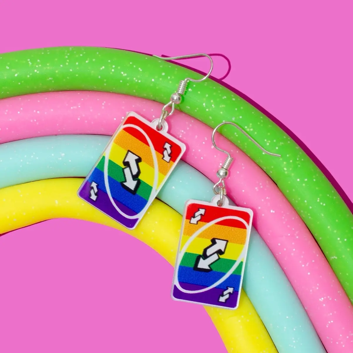Uno Rainbow Earrings - Cute Acrylic Earrings - Handmade Kawaii Anime Earrings halloween clay teacher