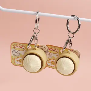 Cute Squishy Bun Keychain Fidget Toy - Press & Pop Simulation Steamed Bun Squeeze Toy, Stress Relief Sensory Keyring for Adults & Kids, Funny Decompression Gift for Office & Party BeyBattle Set with Launchers