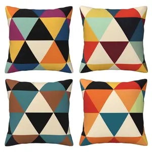 Geometric pattern pillow cover, spring colored Bohemian style patchwork cushion cover, outdoor waist pillowcase, suitable for patio furniture, sofas, living room decoration, 4-piece set with double-sided printing