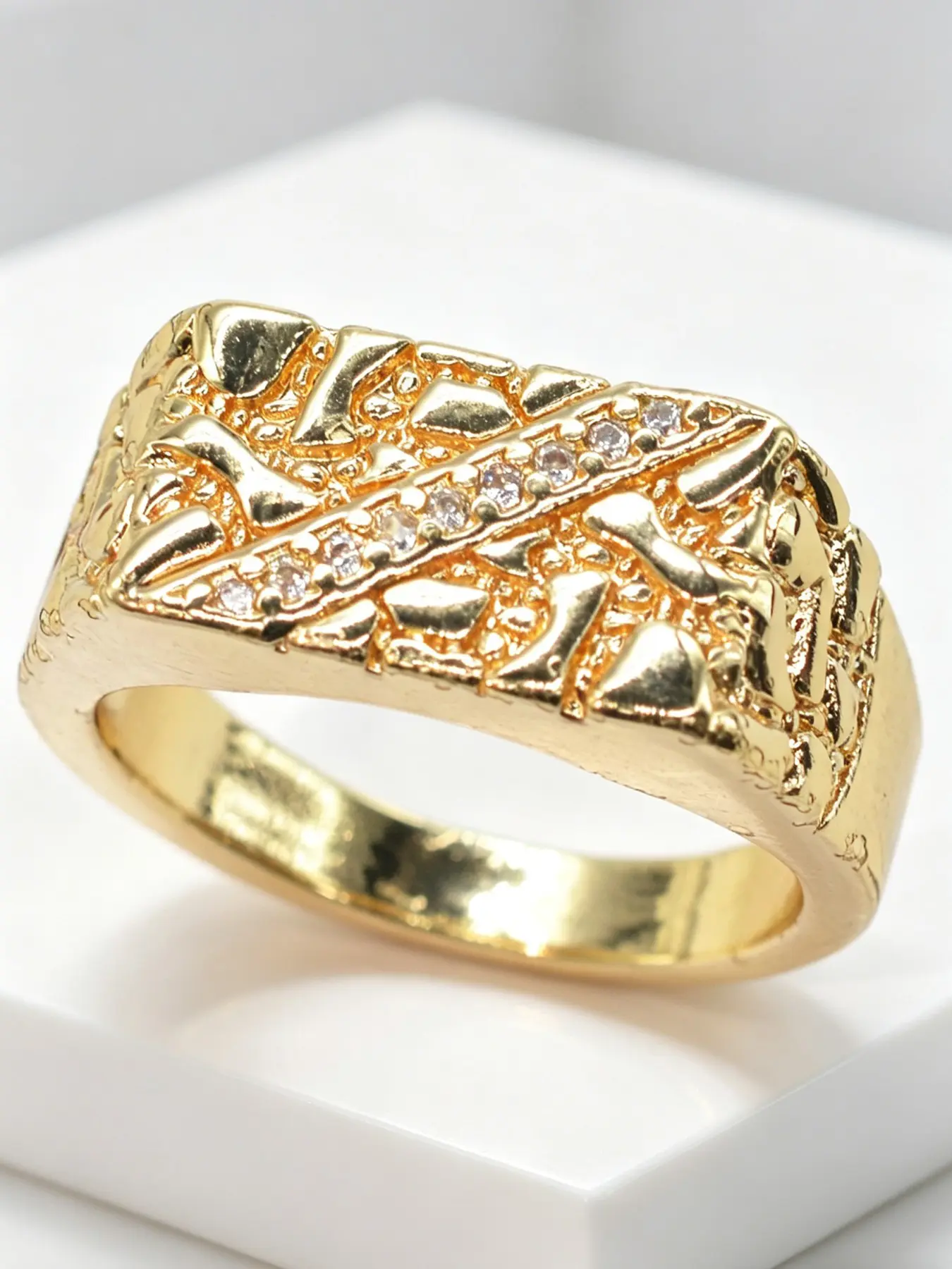 Men's Vintage Copper Alloy Geometric Zircon Ring, Elegant Simple Fashion Jewelry, Perfect Gift for Dad Boyfriend Birthday Christmas