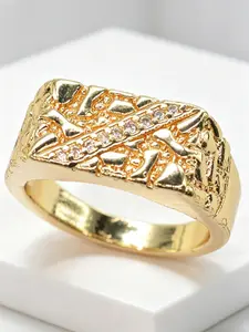 Fashion Geometric Texture Zircon Ring, Vintage Street Style Jewelry, Unisex All-Season Accessory, Perfect Gift for Parties and Occasions