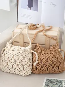 2026 New Summer Korean Style Drawstring Woven Lucky Bag Crossbody Bag Women's Popular Fashionable Versatile Straw Bag