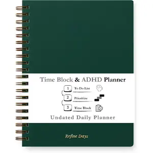 Undated Daily Planner - Time Blocking Planner & ADHD Planner.To Do List, Hourly Schedule, Daily and Monthly Agenda.Time Management & Productivity Planner.Spiral Hardcover Notebook.A4