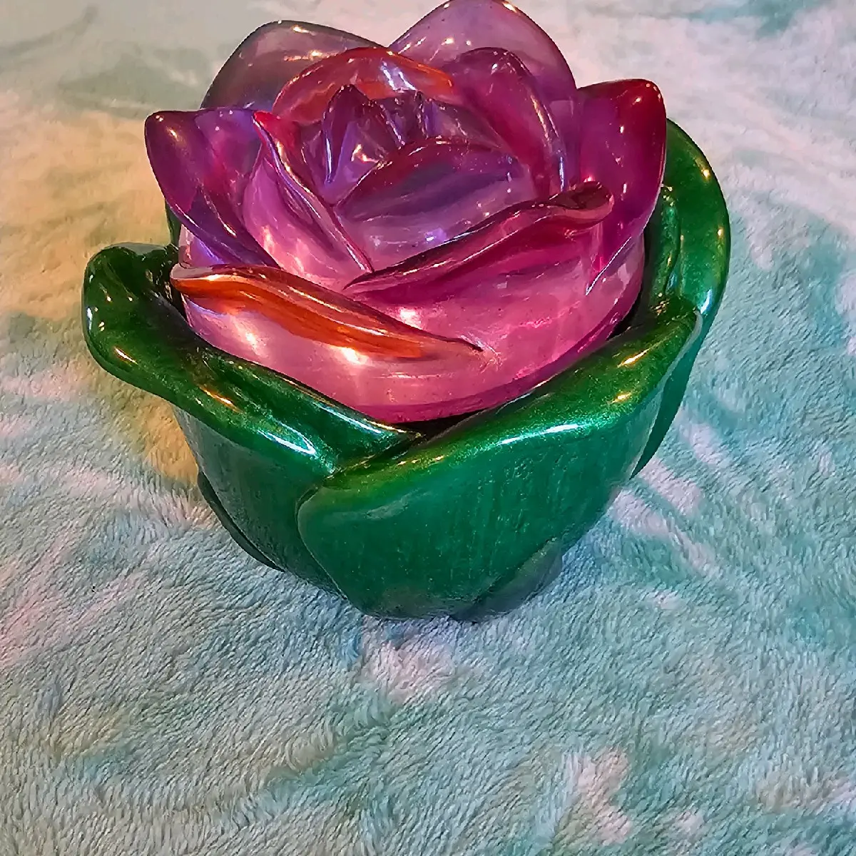 Classic Rose Shape Glass Decorative Trinket Box - Compact Durable Home Organizer, Jewelry Storage Bin for Small Jewelry & Tiny Supplies