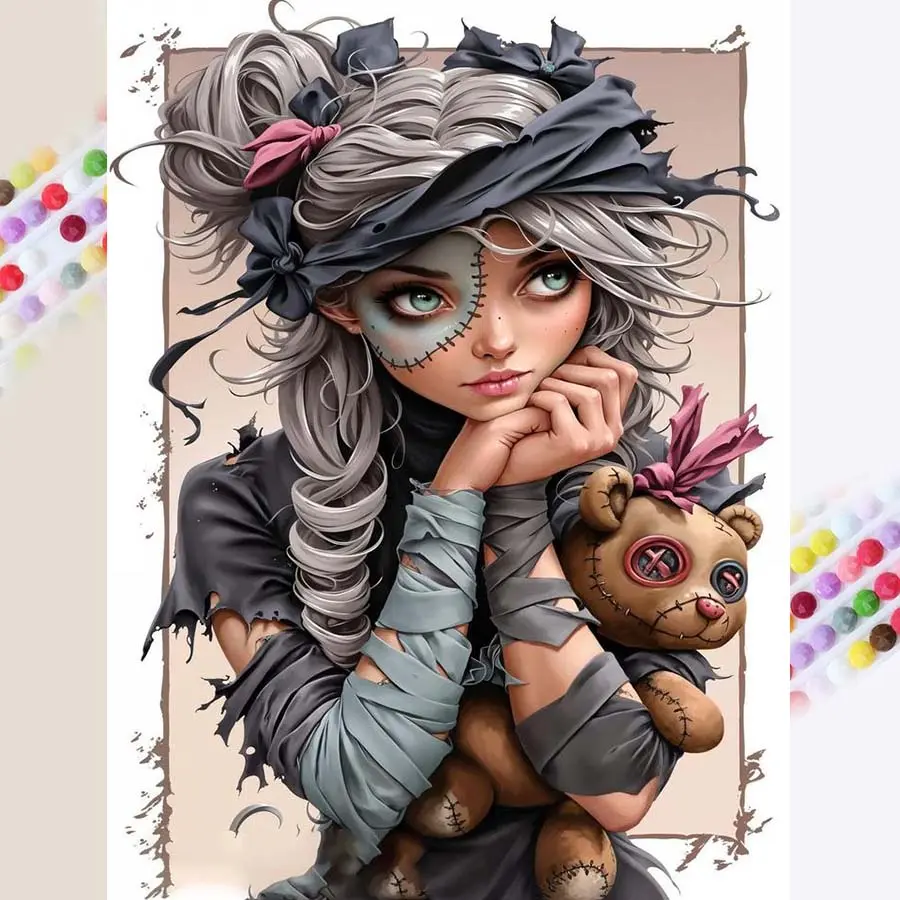 1pcs 5D DIY handmade diamond painting kit, 5D diamond art set, DIY decoration, rag doll diamond painting kit with full round diamonds, mosaic, diamond art, DIY art home decoration, suitable for Halloween and Christmas.