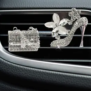 LHEVEN  High Heel Shoe & Magic Bag  Air Vent Clip Charm Bling sparkly bedazzled rhinestone  Bling Accessories,  Interior Decoration Charm, Rhinestone cute  Decor girls