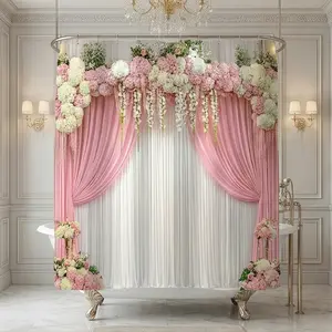 Flower Stage Shower Curtain Set with Mat, including non-slip floor mat, toilet seat cover, and bathroom foot mat. Vintage shower curtain comes with 12 hooks, a durable bathroom decor set