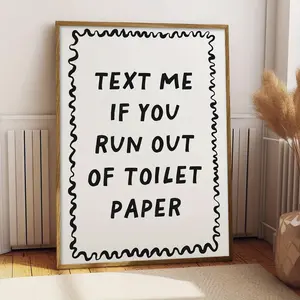 1pc Funny Bathroom Wall Decor Poster - Toilet Humor Art Print with "Text Me If You Run Out of Toilet Paper" Message - Modern Minimalist Bathroom, Office, Home Decoration - Frameless Poster - Ideal Housewarming Gift for Toilet Paper Lovers