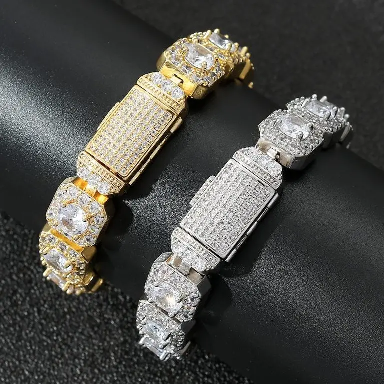 Men's Exquisite Chunky Chain, Iced Out Hip Hop Baguette Rhinestones, Silver 7.5inch Daily Fashion Accessory, Chunky Chain Bracelet, Exquisite Bracelet, Jewelry, Male, Casual, Chunky Metal Chain