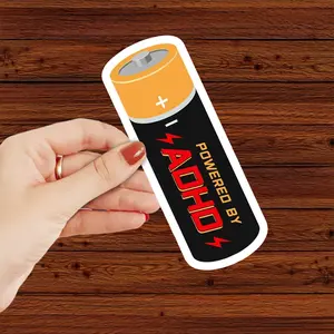 ADHD Battery  Sticker, 3x3 inches sticker for Laptop Book Water Bottle Phone Car Hard Hat