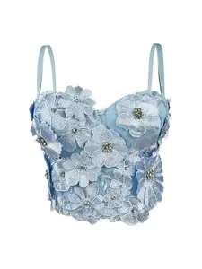 Floral Rhinestone-Embellished Corset, Retro Style Slim-Fit Cropped Top for Party and Dinner tube urban go gold Sweetheart Neck Pleated Crop Top Ruched Spaghetti Strap Crop Cami