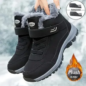 Warm Fleece-Lined Winter Snow Boots - Ankle Booties for Men & Women with Hook-and-loop Fastener Closure, Non-Slip TPR Sole for Hiking & Outdoor Activities