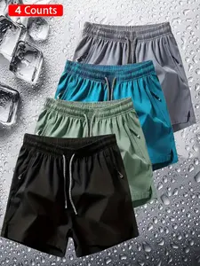 4-Pack Outdoor Casual Shorts, Daily Commute Wear, Trendy Sporty Style, Ice-Feel Ua Print, Comfortable Loose Fit, Unisex, All Seasons