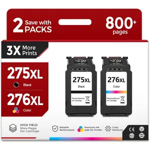 275XL 276XL Black Color Ink  (2 Pack)  for  PG-275 CL-276 XL PG275 CL276 for Cannon Pixma TS3522 TR4720 TS3500 TS3520 TR4700 TS3700 TS3720 TS3722 TR4722 TR4723 TR4725 Printer
