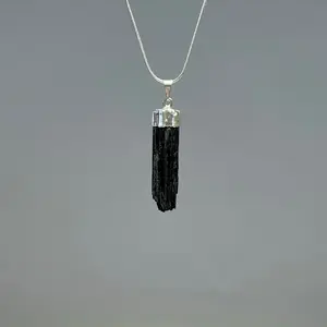 Black Tourmaline Crystal Necklace, Black Tourmaline Pendant with Free Chain