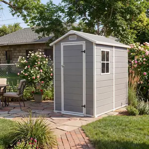 Garvee Resin Outdoor Storage Sheds 4x6 ft, Upgraded Double-Wall Outdoor Plastic Shed with Window, Waterproof Lockable Garden Shed for Patio Furniture, Lawn Mower, Bike and Tool Storage