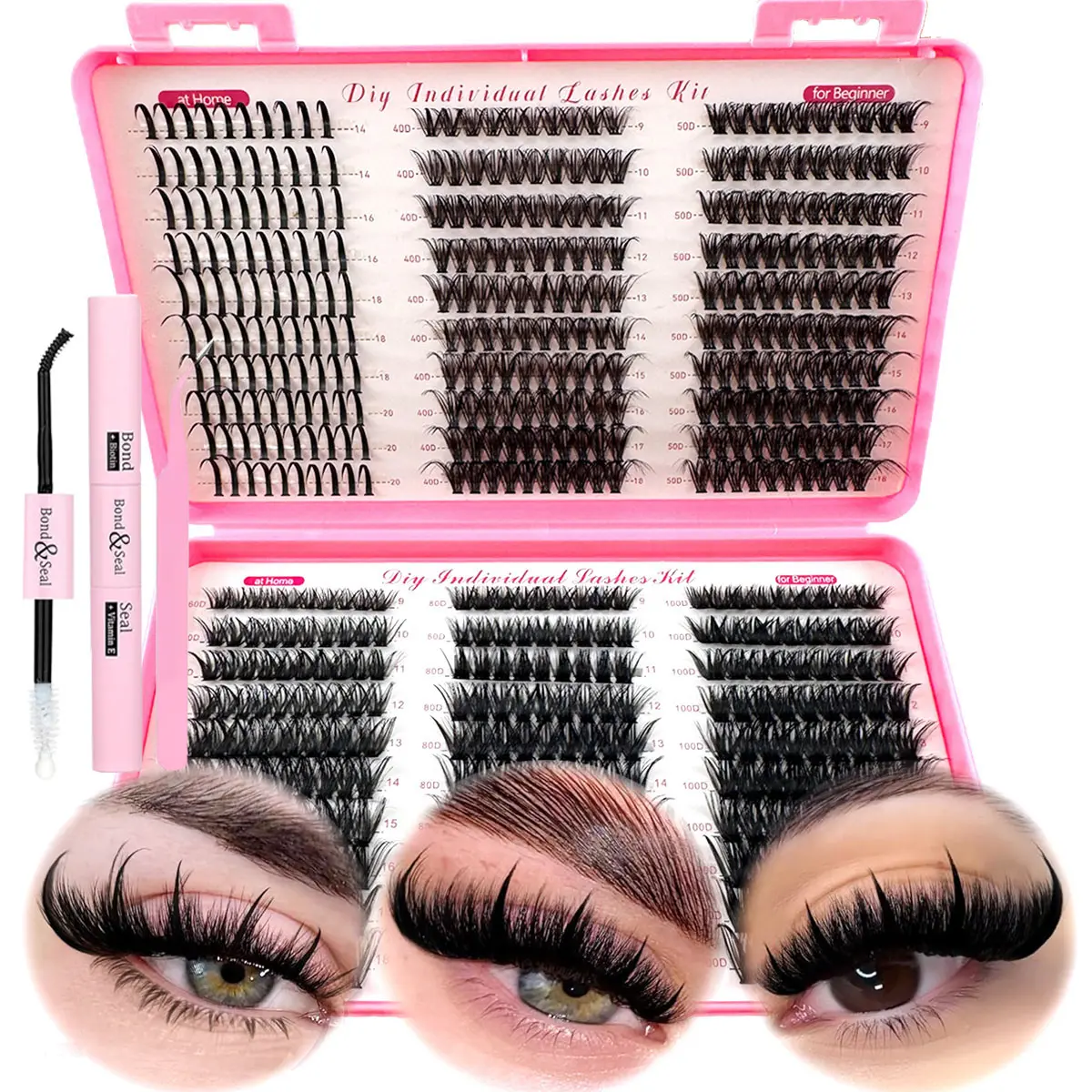 Spikes4050+6080100DMIX D Curl Wispy False Eyelashes, Fluffy Volume Eyelashes, Cosmetic DIY Lash Extension, Diy Eyelash Set, 580 Pcs Mixed Lengths 9-18mm, Soft Reusable Synthetic Fiber Lash Extensions for Natural Look Individual Lashes Kit