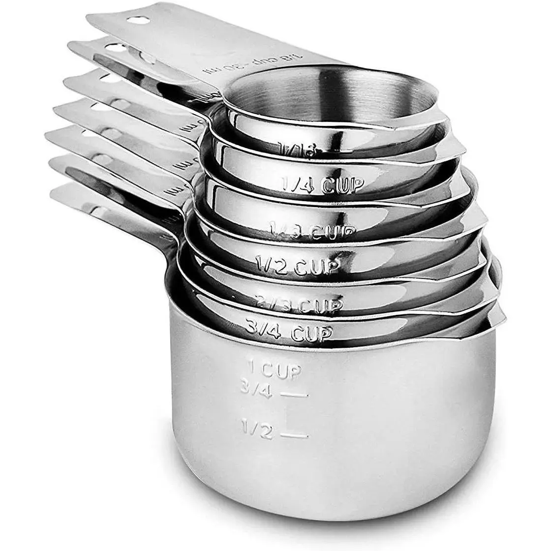 Measuring Cups Stainless Steel 7 Piece Stackable Set for Dry or Liquid Ingredients Measurement - Kitchen Gadgets & Utensils Metal Measuring Cups Best for Cooking & Baking, 1 Cup, 2/3 Cup