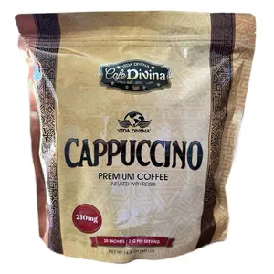 Café Divina Cappuccino Premium Coffee Infused With Reishi 210mg 20 Sachets 21g Per Serving Beverage Organic Arabica Coffee Creamy Texture Balanced Flavor