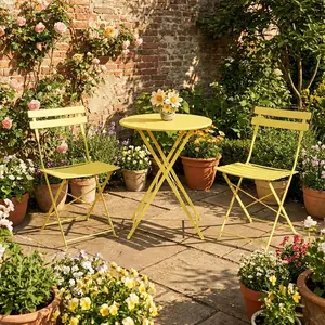 Garvee Outdoor Patio Furniture Set: 3-Piece Folding Metal Bistro Table & 2 Chairs, Weather-Resistant and Space-Saving with Modern Design; Decorative Outdoor Metal Sculpture Garden Chair for Patio, Garden, Balcony, Yard