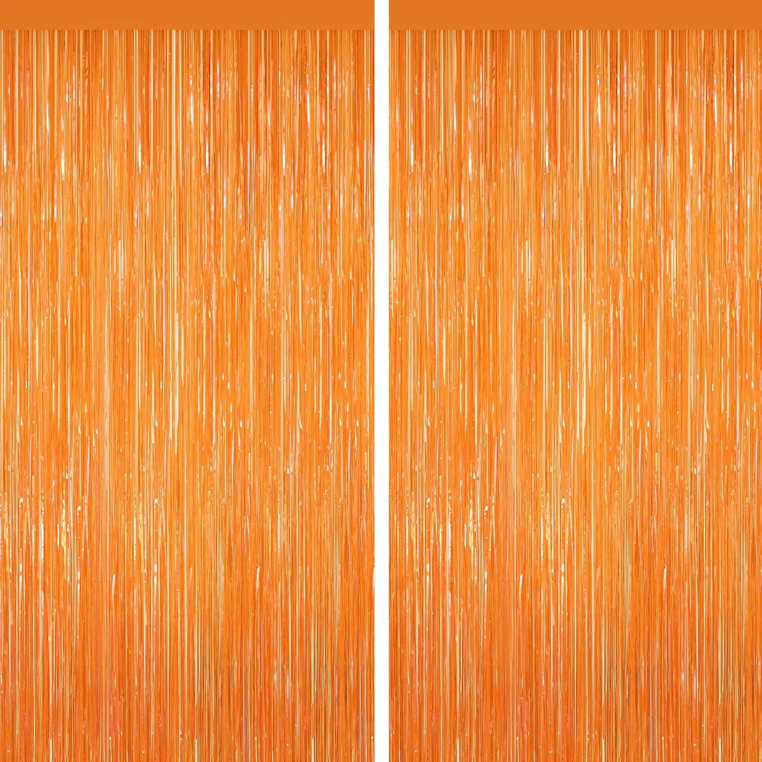 2-Pack Orange Tinsel Backdrop Foil Fringe Curtains - Decorative Unisex Door Streamers for Birthday, Christmas Party Supplies, All Seasons Home Decor, Graduation