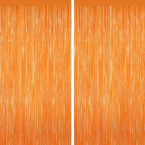 Orange Tinsel Backdrop Foil Fringe Curtains - 2 Packs Door Streamers Backdrop for Birthday Door Decorations, Party Supplies for Bachelorette, Graduation, Christmas, Disco Decor