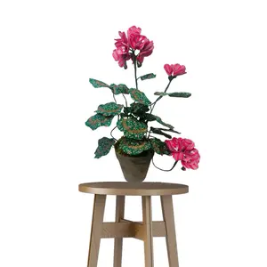 Pink Geranium Artificial Plant with Green Leaves and Ceramic Pot for Home Decor