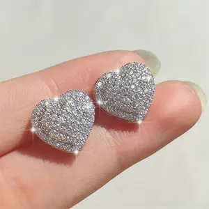 Chic Heart-Shaped Zirconia Stud Earrings - Titanium Steel, Perfect for Casual Attire & Valentine's Gift