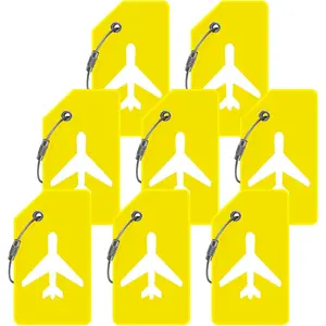 8pack Luggage Tags for Suitcases with Nae ID Card， Quickly Spot Luggage Identifier Tags, Flexible Silicone Nae Tags for Backpacks, Suitcases, Travel Bags, Baggage, Cruise (Yellow)