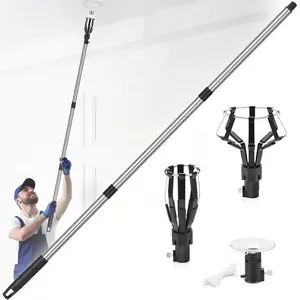 Home Light Bulb Replacement Tool, Stainless Steel Ceiling Light Changer, Includes Safety Suction Cup and Long Rod, No Power Required