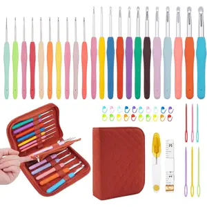 22 Sizes Crochet Hooks Set with Storage Case,0.5mm-10mm Crochet Hooks with  Soft Handle for  Hands,Crochet Kit for Beginners,Red