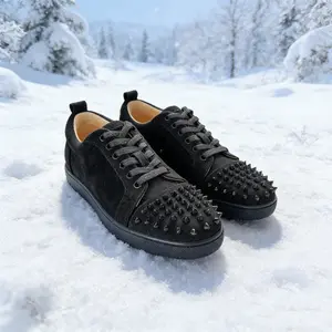 Men's high-end fashion black rivet velvet trendy versatile casual shoes
