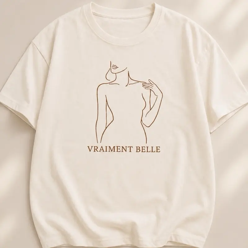 Vraiment Belle T-shirt | Cream shirt - brown embroidery design  Womenswear Streetwear oversized tshirt