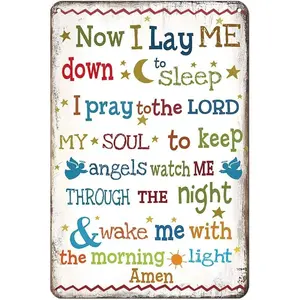 Prayer Before Bed Sign Wall Art with Signature Verses Christian Theme Decoration Suitable for Various Spaces Including Home, Bedroom, Bar, Kitchen, Garden, Bathroom, Party and Hotel