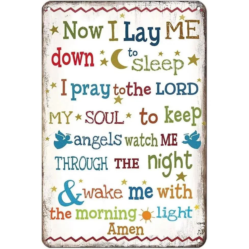 Prayer Before Bed Sign Wall Art with Signature Verses Christian Theme Decoration Suitable for Various Spaces Including Home, Bedroom, Bar, Kitchen, Garden, Bathroom, Party and Hotel