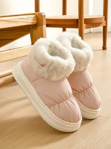 Women's Solid Color Quilted Plush Lining Slippers, Casual Soft Comfortable Home Slippers, Warm Slippers for Indoor & Outdoor Use for Fall & Winter