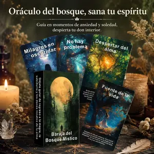 Spanish Oracle Cards, Tarot Series, 56 Mystical Forest Spiritual Card Set, Divination Tool, Inner Healing & Self-Discovery Guide